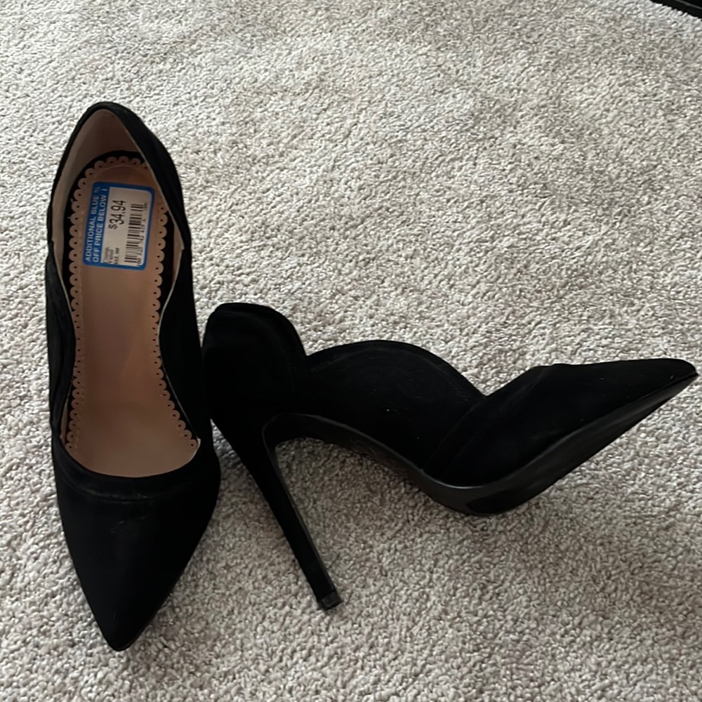 JG Black Suede Scalloped Heels
